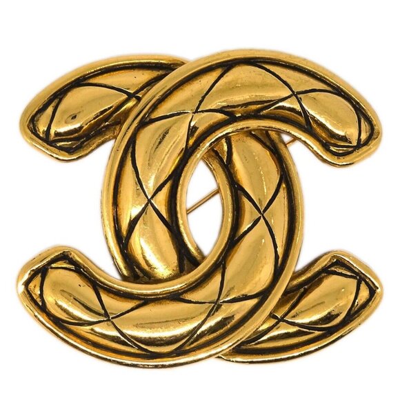 Chanel Quilted CC Brooch Pin Large Gold 1152 115595 - Picture 1 of 4